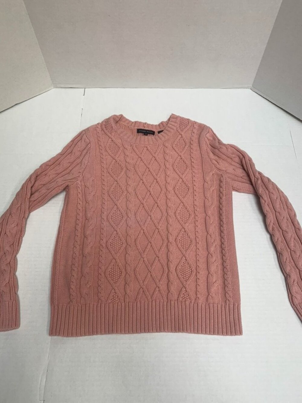 Jeanne Pierre Womans Size Medium Cable Knit Cotton Sweater Pullover Dusty Rose